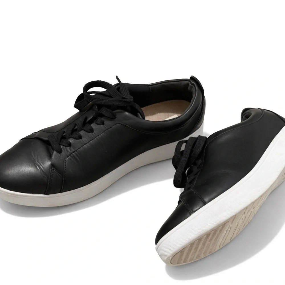 FitFlop Black Leather Comfort Sneakers Lace Up Walking Shoes Women US 8.5 EU 40 - Picture 2 of 12